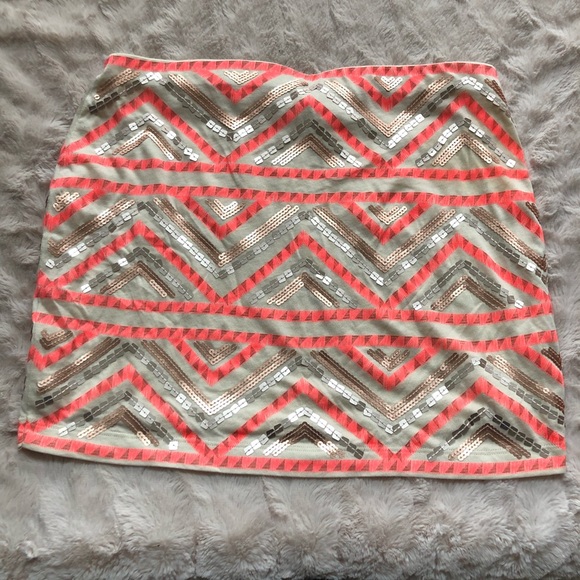 NWT Express Aztec tribal neon sequin skirt S - Picture 2 of 2